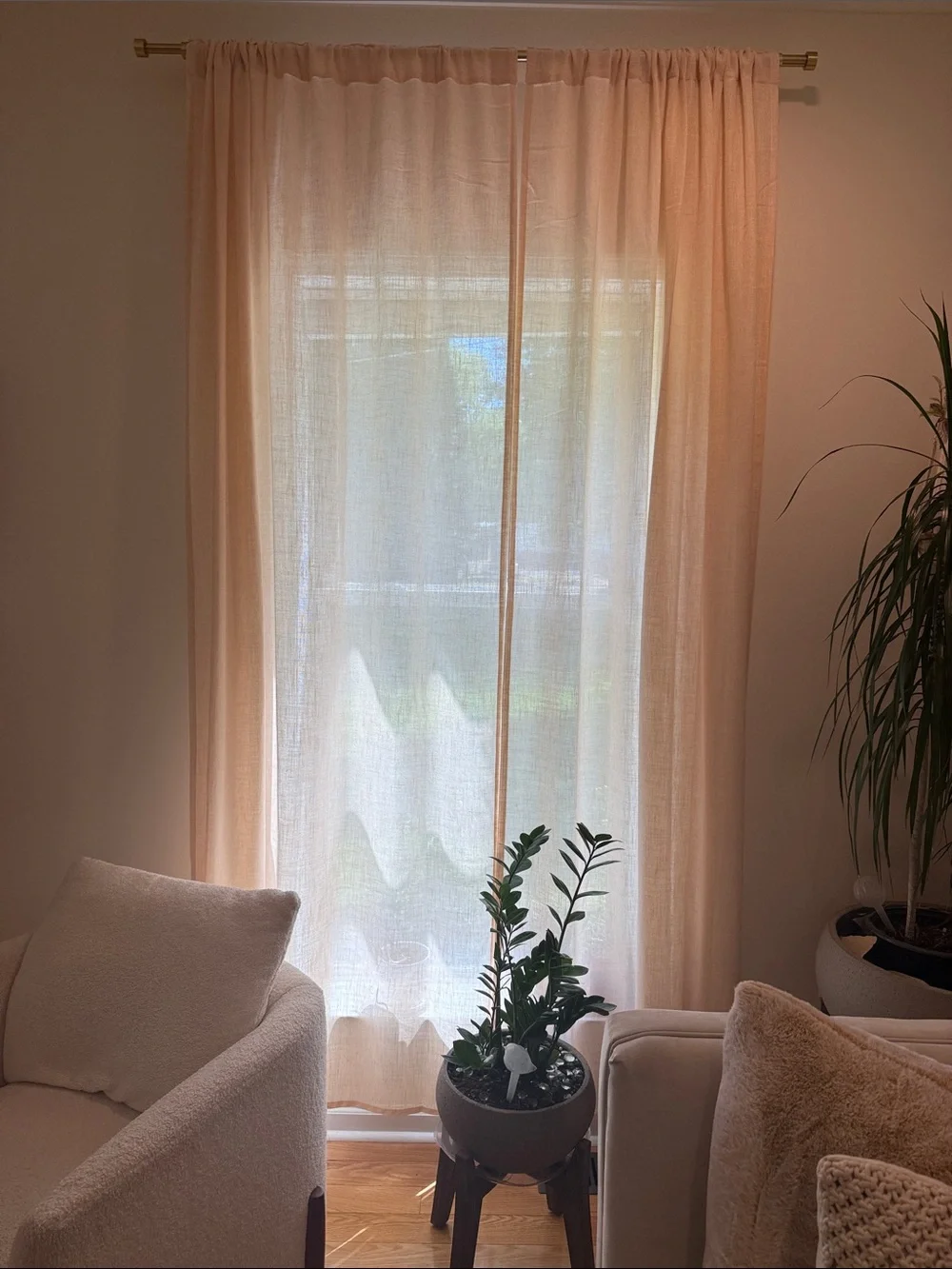 Sheer Peach-Beige Window Curtains - Elegant Light-Filtering Drapes